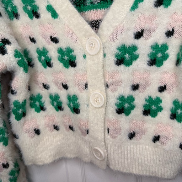 Urban Outfitters Cropped Cardigan Floral Patterned Cream with Green and Pink GUC - Picture 4 of 7